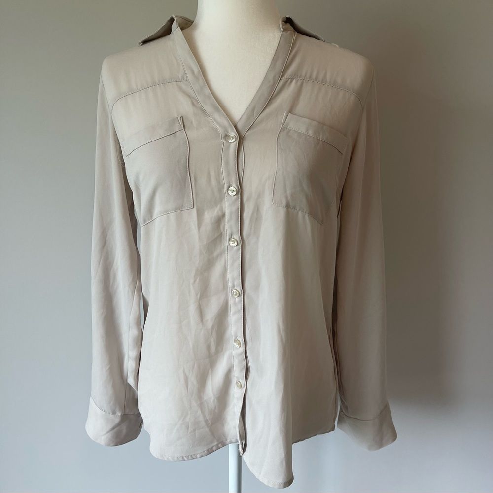 Express Beige Collared Button Down